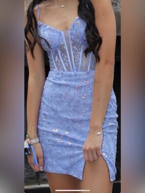 Elegant Lavender Sequin Lace Hoco Dress